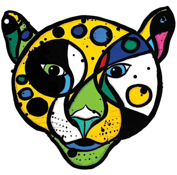 A colorful leopard face with black background