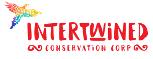 A colorful bird with the words intertwined in red.